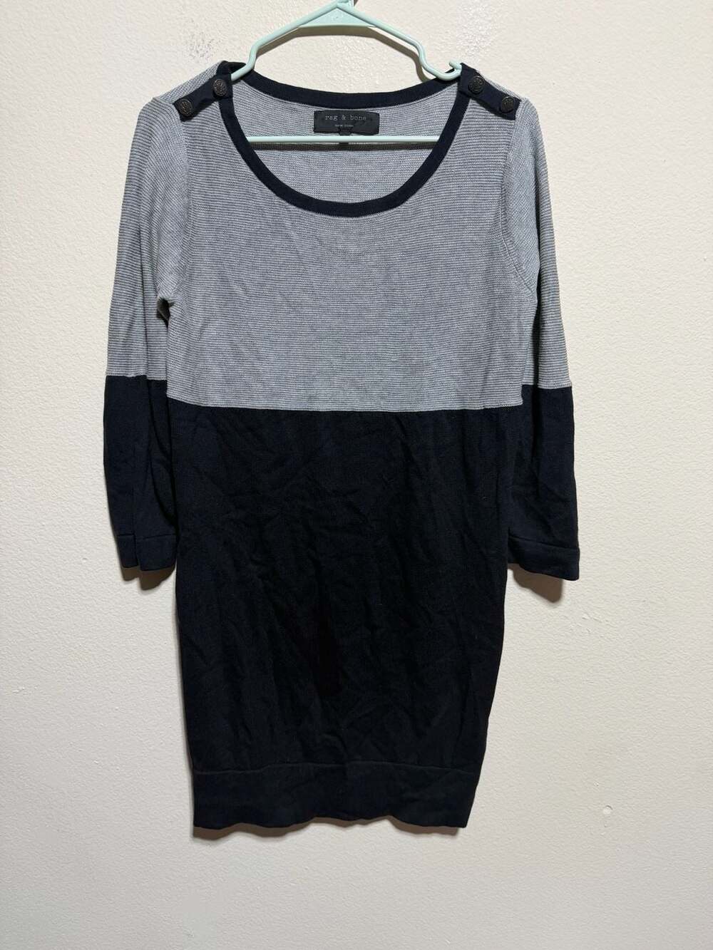 rag & bone Colorblock Button-Shoulder Knit Sweater Dress